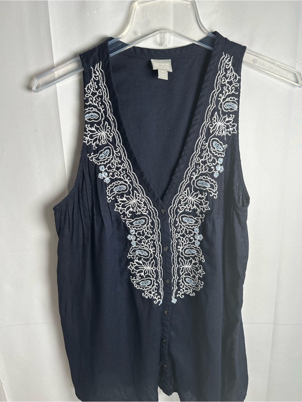 Blue Embroidered V-Neck Sleeveless Top by Converse One-Star